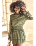 Sensual khaki dress with a stand-up collar 9156 - Online store - Boutique